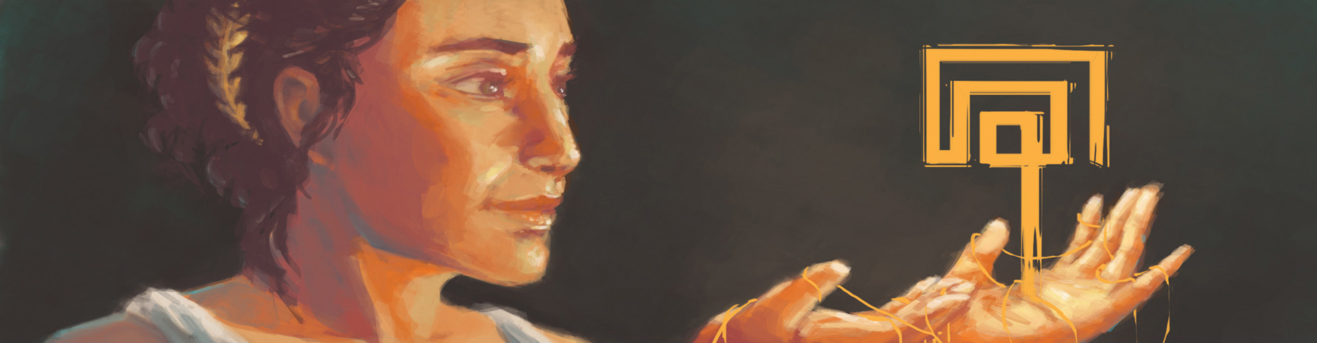 Ariadne the goddess holding a golden labyrinth